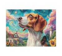 Beagle Campo de Flores Puzzles 500 Piezas Obra De Arte Decorativa Premium Tiempo Feliz Rompecabezas Familiar para Adultos DIY Creativo Aliviar Estrés Portátil 500 PCS