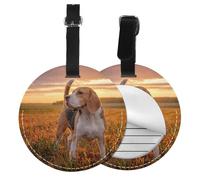 Beagle Césped Perros En Un Paseo Mascotas Perros Atardecer,Etiquetas de equipaje de cuero sintético con nombre, etiquetas de viaje duraderas, 2 unidades