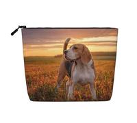 Beagle Césped Perros En Un Paseo Mascotas Perros Atardecer,Neceser de Maquillaje de imitación Lino, Neceser de Viaje portátil