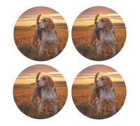Beagle Césped Perros En Un Paseo Mascotas Perros Atardecer,Posavasos Redondos de Corcho MDF, Almohadilla para Tazas, Juego de 4 Posavasos para Bebidas