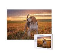 Beagle Césped Perros en un Paseo Mascotas Perros Atardecer,Rompecabezas de Madera de 300 Piezas, Juego Familiar, Rompecabezas para Adultos, Adolescentes, decoración del hogar