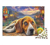 Beagle con Bola bajo el Cielo Estrellado al Atardecer Rompecabezas Mascotas Puzzle 1000 Piezas Adultos - Regalo, Juego Familiar, Decoración del Hogar 38x26cm/1000pcs