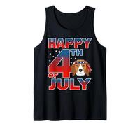 Beagle Dog American Flag Glasses Patriotic Happy 4th of July Camiseta sin Mangas