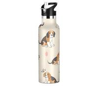 Beagle Dog - Botella de agua para mascotas, de acero inoxidable, con tapa con pajilla, botella aislada para niños y niñas, deportes, 20 onzas líquidas