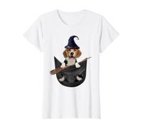 Beagle Dog In The Pocket Witch Hat Halloween Camiseta gráfica económica, Mujer, Blanco, S