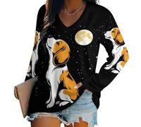 Beagle Dog Moon - Blusa de manga larga para mujer, cuello en V, ajuste holgado, para otoño, Estilo:, 4XL