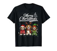 Beagle Dog Reindeer Elf Santa Hat Merry Christmas Boys Girls Camiseta