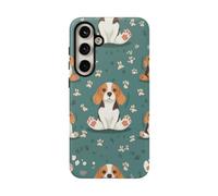 Beagle Dogs con huellas de patas sobre fondo verde azulado, funda resistente mate, compatible con Samsung Galaxy S24 Plus