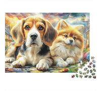 Beagle en Pueblo Rompecabezas 1000 Piezas Colores Vibrantes para Adultos Perros Lindos Descansando Juntos, Premium Grueso Resistente, Desafiante Duro Alivio Estrés 52x38cm/1000pzs