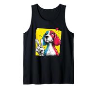 Beagle Face Hound Dog Peace Sign Gesto Colorido Retro Cool Camiseta sin Mangas