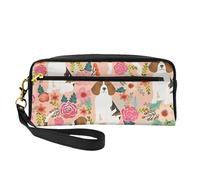 Beagle Flores Florales Beagles, Bolsa de Maquillaje Bolsa de cosméticos Bolsa de Aseo de Viaje portátil Estuche de Cuero para Mujeres y niñas