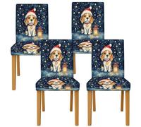 Beagle - Fundas para sillas de comedor, diseño navideño de farol, estrellas, Navidad, azul marino, elastano, lavable, decoración para comedor, cocina, banquete, 4 unidades