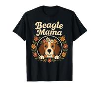 Beagle Mama Cute Floral Wreath Retro Dog Owner Camiseta