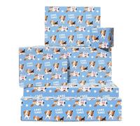 Beagle Perro Papel De Regalo - Azul - 6 Hojas De Azul Wrap With Dogs And Cake Time Text - Cumpleaños Wrap For Niños Niños & Niñas - Navidad Celebrations Fiesta De Bebé Pet Fiestas