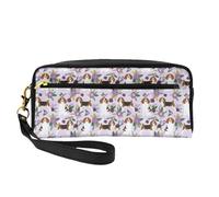 Beagle Pet C Raza de Perro Coordenada Floral, Bolsa de Maquillaje Bolsa de cosméticos Bolsa de Aseo de Viaje portátil Estuche de Cuero para Mujeres y niñas
