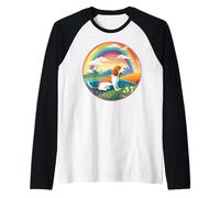 Beagle Rainbow Bridge Pintura Conmemorativa de Perro Colorido Camiseta Manga Raglan