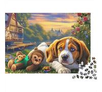 Beagle Rompecabezas 1000 Piezas Cartón Resistente with Puppy en la Ciudad para Coleccionistas, Puzzle De Lógica, Actividad De Fiesta, Mejor Regalo para Fans Devotos 52x38cm/1000pcs