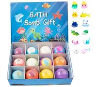 BEAHING 12 Unids/Set Bombas de Baño con Juguetes en el Interior, Bombas de Baño de 2 Pulgadas con Lindos Juguetes de Animales Seguros para Niños Fizzy Coloridos para Niños Azul