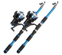 BEAHING 2PCS Combos de caña y Carrete de Pesca telescópicos Caña telescópica de Fibra de Vidrio de 6 pies con Carrete Giratorio de Pescar Antideslizante para Viajes Agua Salada Agua Dulce Azul