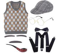 BEAHING Disfraz de anciano para niños, divertido disfraz de anciano escolar de 100 días que incluye sombrero, gafas, chaleco y más, abuelo para niños que juega a roles, S, abuelo para