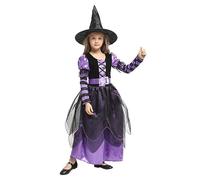 BEAHING Disfraz de Bruja con Sombrero y cinturón Morado, cómodo Disfraz de Bruja para niñas, para Halloween, Cosplay, puesta en escena, XXL, Chicas