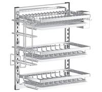 BEAHING Escurreplatos montado en la Pared Espacio para Colgar de Acero Inoxidable de 3 Niveles Ajustable con Ganchos para escurridor y Soporte para Cubiertos