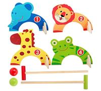 BEAHING Juego de Croquet para niños, Juegos Divertidos interactivos de Croquet de Animales de Madera de Dibujos Animados para familias, Juegos educativos Coloridos, Juguetes para niños y niñas