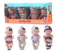 BEAHING Mini Baby Dolls 4 Piezas de 4 Pulgadas, muñecas pequeñas realistas para Dormir con Ropa en Colores, muñeca pequeña con articulación móvil, Regalos para niñas, Ropa a Rayas, muñeca pequeña