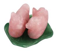 BEAHING Patos Mandarín Feng Shui Cuarzo Rosa Pájaros del Amor Estatuilla de Hoja de Loto Amor Romance Decoración