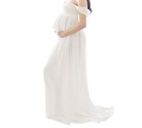 BEAHING Ropa de fotografía de Maternidad, Vestido de Maternidad Lady Chiffon Off Shoullo Photography Maxi Vestido Madre Vestido Trasero, Vestido de Gasa de Maternidad, White XL