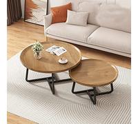 beaka Mesa De Centro Redonda Moderna, Diseño Industrial, Mesa Salon Pequeña, Mesa De Café, Mesa Redonda De Cóctel, Mesita Café Pequeña para Salón, Dormitorio, Oficina (Color : Log, Size : 1set 80+60)