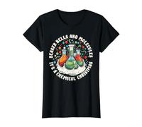 Beaker Bells and Molecules Christmas Science Scientist Camiseta gráfica económica, Mujer, Negro, XS