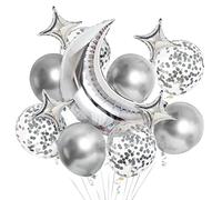 Bealif Globos de luna y estrella, 13 unidades, globos de confeti metálicos plateados grandes de Mylar para baby shower, fiesta de cumpleaños, boda, aniversario