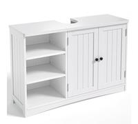 Bealife Armario para Debajo del Lavabo, Mueble de Baño con 2 Puertas y 3 Compartimentos, Estante Ajustable, para Lavabos con Pedestal, Baño, 30 x 90 x 60 cm, Blanco