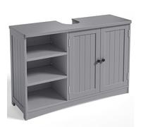 Bealife Armario para Debajo del Lavabo, Mueble de Baño con 2 Puertas y 3 Compartimentos, Estante Ajustable, para Lavabos con Pedestal, Baño, 30 x 90 x 60 cm, Gris