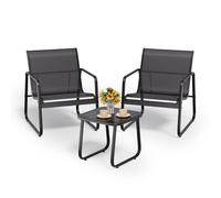 Bealife Conjunto de Jardín de 3 Piezas, 2 Sillones y Mesa con Cristal Templado, Muebles para Terraza, Balcón, Patio o Porche, Negro(Juego de 3)