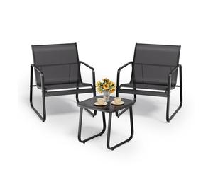 Bealife Conjunto de Jardín de 3 Piezas, 2 Sillones y Mesa con Cristal Templado, Muebles para Terraza, Balcón, Patio o Porche, Negro(Juego de 3)