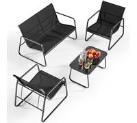 Bealife Conjunto de Muebles de jardín de 4 Piezas, Conjunto de Patio de Tela Teslin, Incluye 3 sillones y 1 Mesa de Vidrio, Adecuado para Patios, Jardines y Espacios al Aire Libre (Negro)