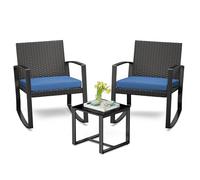 Bealife Conjunto de Muebles de Jardín para 2 Personas, Juego de 3 Piezas de Ratán Sintético Impermeable con Cojines, Mesa y Sillas para Terraza, Balcón, Patio, Porche, Piscina (Azul)