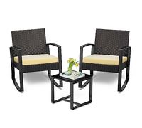 Bealife Conjunto de Muebles de Jardín para 2 Personas, Juego de 3 Piezas de Ratán Sintético Impermeable con Cojines, Mesa y Sillas para Terraza, Balcón, Patio, Porche, Piscina (Beige)