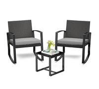 Bealife Conjunto de Muebles de Jardín para 2 Personas, Juego de 3 Piezas de Ratán Sintético Impermeable con Cojines, Mesa y Sillas para Terraza, Balcón, Patio, Porche, Piscina (Gris)