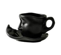 BEALIFE Exquisita taza de café de cerámica con platillo. Diseño irregular. Ideal para cualquier Tamaño del platillo: 10,8 x 3,9 cm. Taza irregular con, negro, 0.8 x 3.9 cm