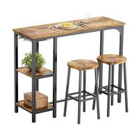 Bealife Juego de Mesa de Bar Alta con 2 Taburetes - Mesa Alta para Cocina o Salón con 2 Estantes y Portabotellas de Vino (Retro)