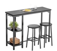 Bealife Juego de Mesa de Bar Alta con 2 Taburetes - Mesa Alta para Cocina o Salón con 2 Estantes y Portabotellas de Vino (Negro)