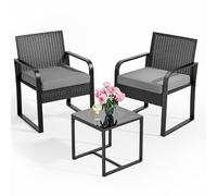 Bealife Juego de Muebles de jardín de ratán para 2 Personas, pequeño balcón al Aire Libre, Muebles de jardín para porches, Patios, terrazas, Balcones, Bordes de Piscina (Gris)