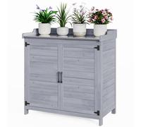 Bealife Mesa para Plantas con Armario de Base, Armario de jardín con encimera y 1 Estante móvil para Uso Interior y Exterior (Gris, 98 x 48 x 95 cm)