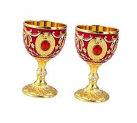BEALIFE Vaso de vino vintage europeo hecho a mano, copa de vino clásica, copa de viaje, boda, elegante regalo de fiesta, idea de bar, decoración del hogar, rojo dorado, 4.3 x 7 cm
