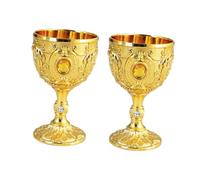 BEALIFE Vaso de vino vintage europeo hecho a mano, copa de vino clásica, copa de viaje, boda, elegante regalo de fiesta, idea de bar, decoración del hogar, amarillo oro, 4.3 x 7 cm