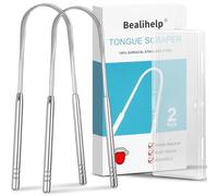 Bealihelp Paquete de 2 raspadores de lengua, 100% acero inoxidable 304 quirúrgico, limpiador de lengua para adultos y niños, cepillo profesional para el cuidado bucal, mejora el mal aliento y el