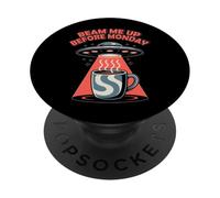 Beam Me Up Before Monday, Retro y Divertido Amante del café con ovnis PopSockets PopGrip Adhesivo